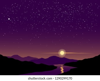 night at river with starry sky