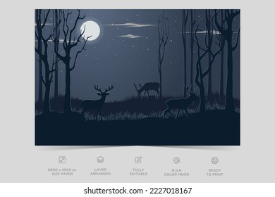 Night river view landscape design nature scene flat design background template vector illustration