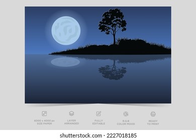 Night River View Landschaft Design Naturszene flacher Hintergrund Vorlage Vektorgrafik