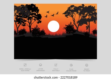 Night river view landscape design nature scene flat design background template vector illustration