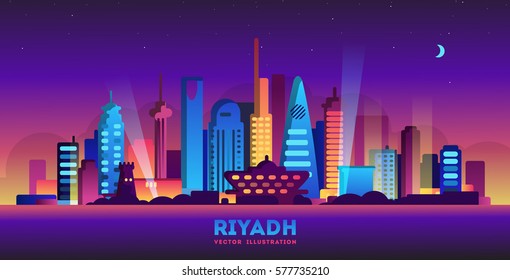 Night Riyadh city. Vector illustration