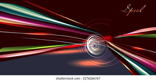 Night Road . Dynamic abstract background with a car wheel and streaks of light. 