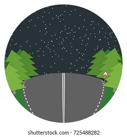 Night road flat landscape Vector