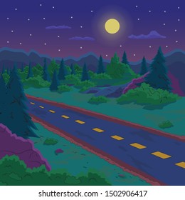 
night road under the starry sky the moon shines