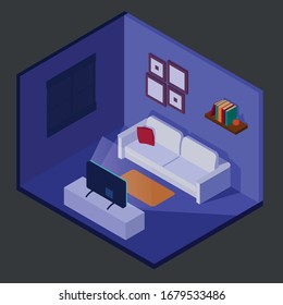 Night room design in isometric style