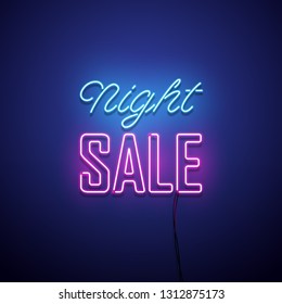 Night Sale neon sign. Vector illustration.