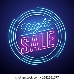 Night Sale Neon Sign. Vector Illustration.