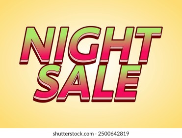 Night sale. Text effect design in 3D look with modern colors