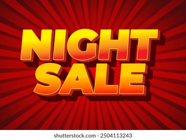 Night sale. Text effect design in 3D look with modern colors