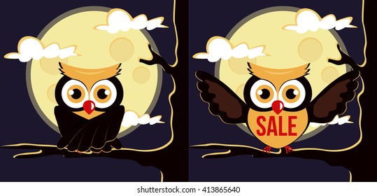 Night sale. Vector flat cartoon illustration