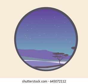 Night savanna landscape illustration in circle frame
vector icon