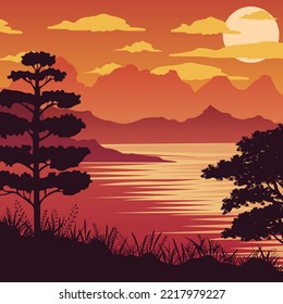 Night savannah landscape, natural African background vector illustration
