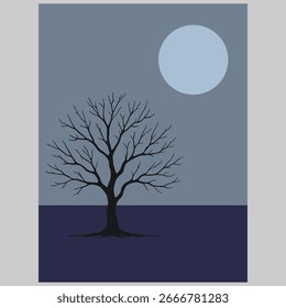 Night Scene with Bare Tree and Moon