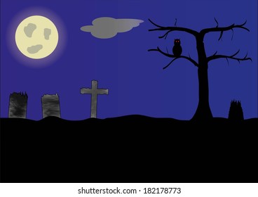 Night scene from cemetery with moon
