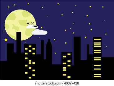 Night scene of a city. Each object in different layers.
