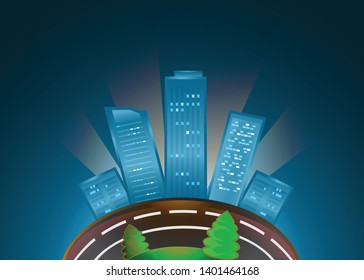 night  scene. cityscape. circle concept illustration