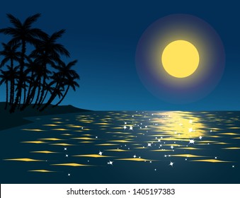 Night Scene Island Moonlight Reflection On Stock Vector (Royalty Free ...