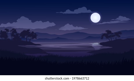 Night scene landscape with full moon