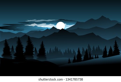 night scene in mountain range vector illustration