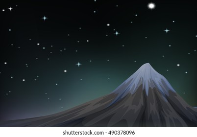 Night scene with mountain and stars illustration