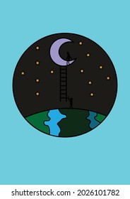Night Scene Painting Ideas beyond the earth in a circle for illustration logo, key chain