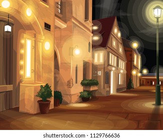 Night scene in a quiet European city.vector illustration