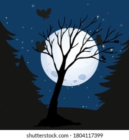 Cena noturna e sombra da ilustração da lua