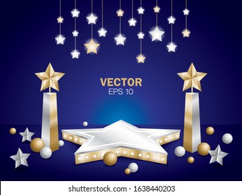 Night scene with star stage 3D illustration vector.