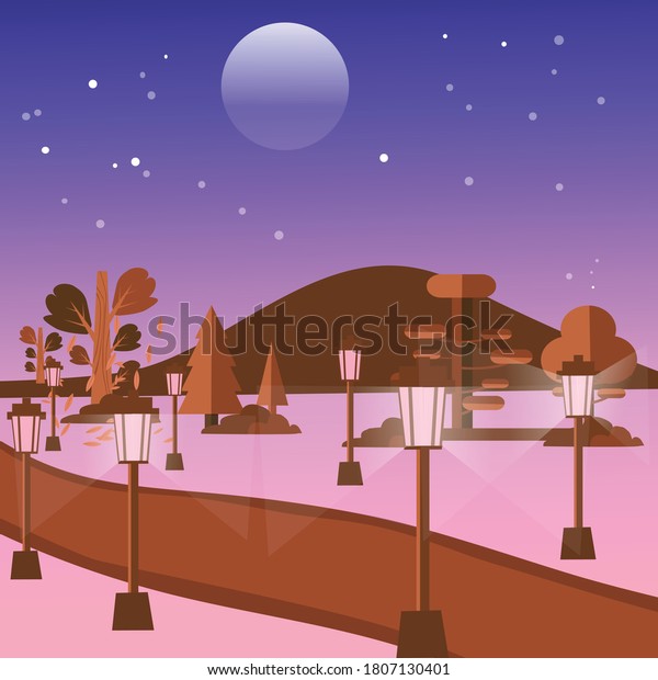 Night Scene Vector Illustration Flat Cartoon Stock Vector (Royalty Free ...