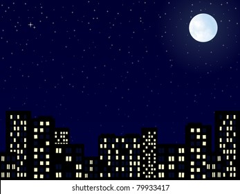 night scenery of building city with moon