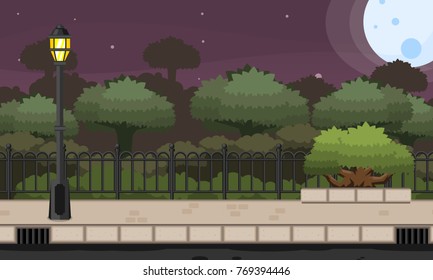 Night scenery at park illustration for video game background