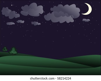 Night scenery - Two tree away and sky studded with stars