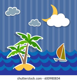 Night at the sea. Flat illustration
