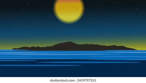 Night sea with full moon. Used for decoration, advertising design, websites or publications, banners, posters and brochures.