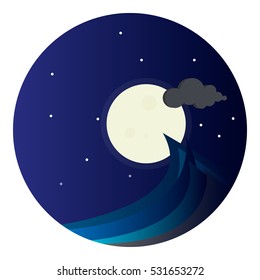 Night sea landscape circle icon.Vector illustration