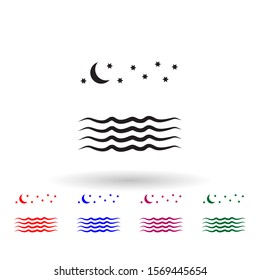 Night sea multi color icon. Simple glyph, flat vector of landscape icons for ui and ux, website or mobile application