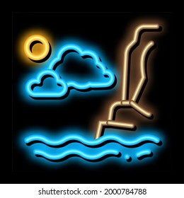 Night Sea neon light sign vector. Glowing bright icon Night Sea sign. transparent symbol illustration