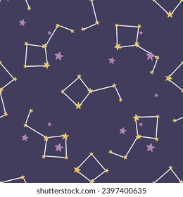 Night seamless constellation pattern. Background with constellation Ursa Major. Sky print for textile, paper, design, vector illustration