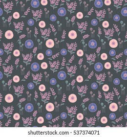Night seamless pattern with beautiful flowers.Vector illustration