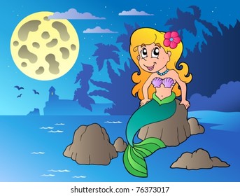 Night seascape and cartoon