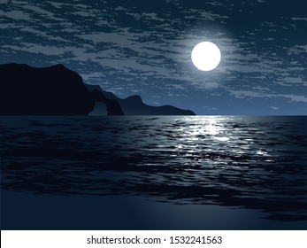 night seascape with full moon