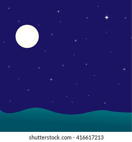 Night seascape, vector illustration