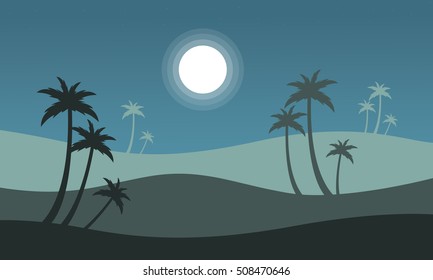 At night seaside scenery with palm