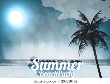 Night Seaside View Party Poster - Vector Illustration