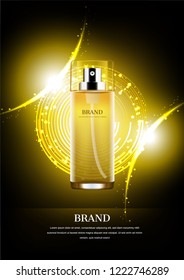 Night serum with shining gold lights and glitters on abstract circles background