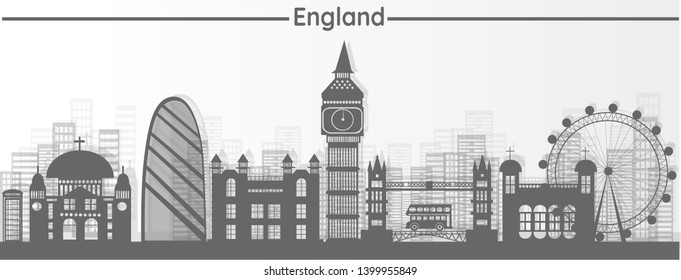 Night shadows reflect London, England, with a sense of world-class landmarks, illustrations, travel, paper-cutting with world-class significance - London's vector.