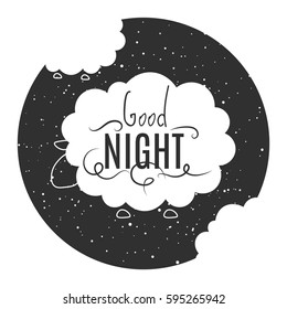 Night sheep design background. Vector flat cute template, simple minimal illustration for decor, greeting card, T-shirt print