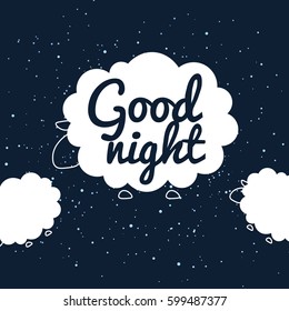 Night sheep design background. Vector flat cute template, simple minimal illustration for decor, greeting card, T-shirt print