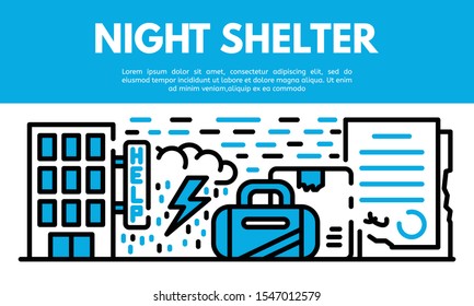 Night shelter banner. Outline illustration of night shelter vector banner for web design