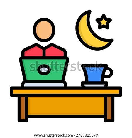 Night Shift Icon Lineal Color Style Vector Illustration